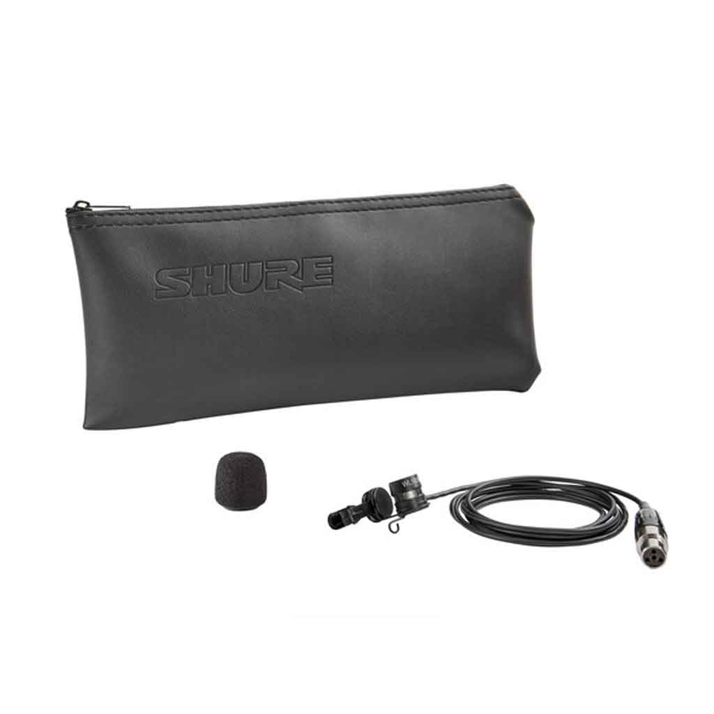 Hệ thống micro cài áo Shure SLXD14 hình đang được chụp mô tả có 3 phụ kiện được đặt trong khoảng không nền trắng 