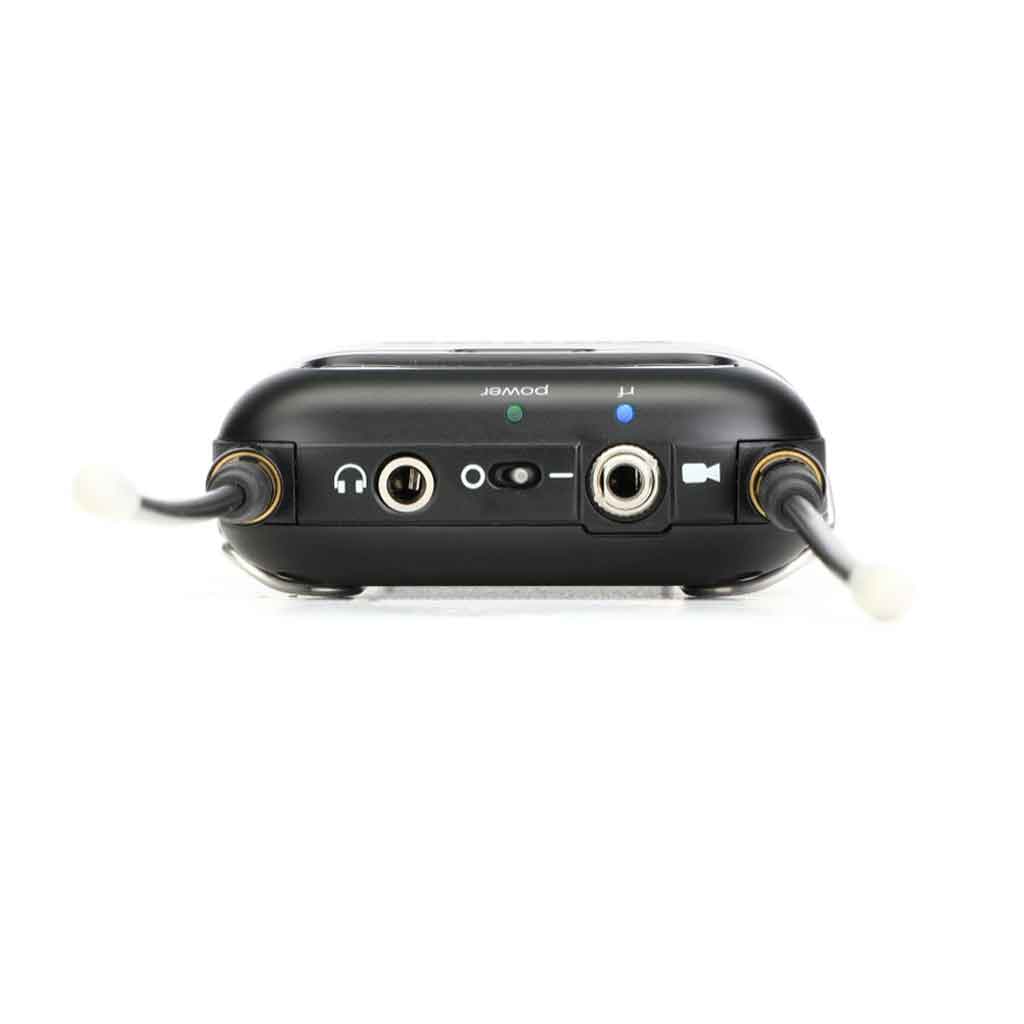 Hệ thống micro không dây Shure SLXD15 hình đang được miêu tả cổng kết nối micro hoặc nhạc cụ ở mặt trên