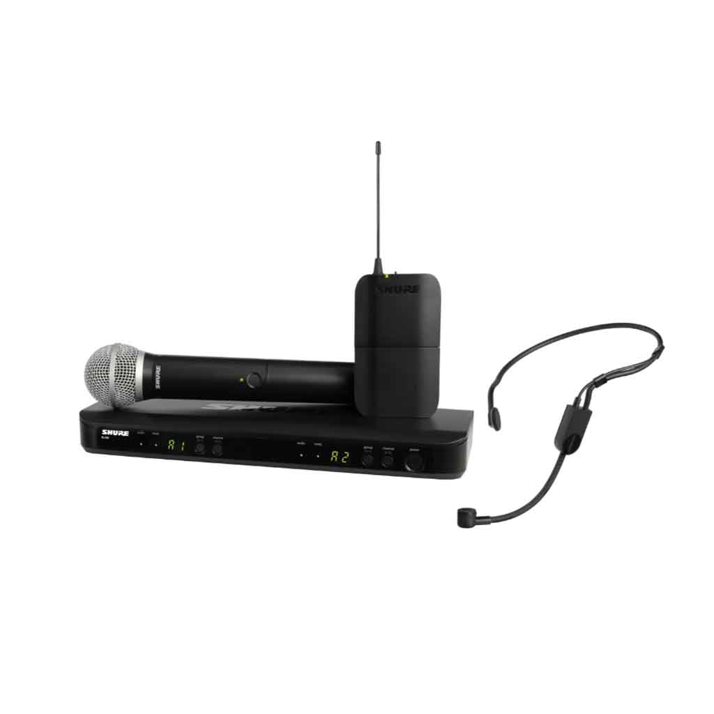 Hệ thống micro không dây Shure BLX1288/PGA31 với thiết kế nhỏ gọn, dạng để bàn, mặt trên bo góc mềm mại, chất liệu nhựa đen nhám hiện đại