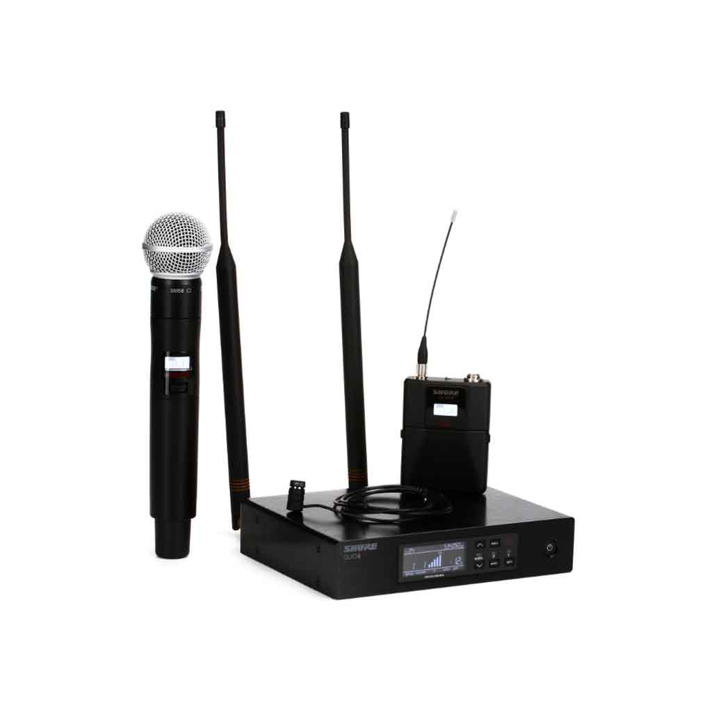 Hệ thống micro không dây Shure QLXD124/85 hình ảnh trên là một bộ micro không dây cài áo Shure QLXD14/83, bao gồm các thành phần sau  Bộ thu không dây Receiver Shure QLXD4
