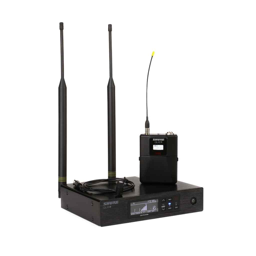 Hệ thống micro không dây Shure QLXD14/83 hình ảnh trên là một bộ micro không dây cài áo Shure QLXD14/83, bao gồm các thành phần sau  Bộ thu không dây Receiver Shure QLXD4