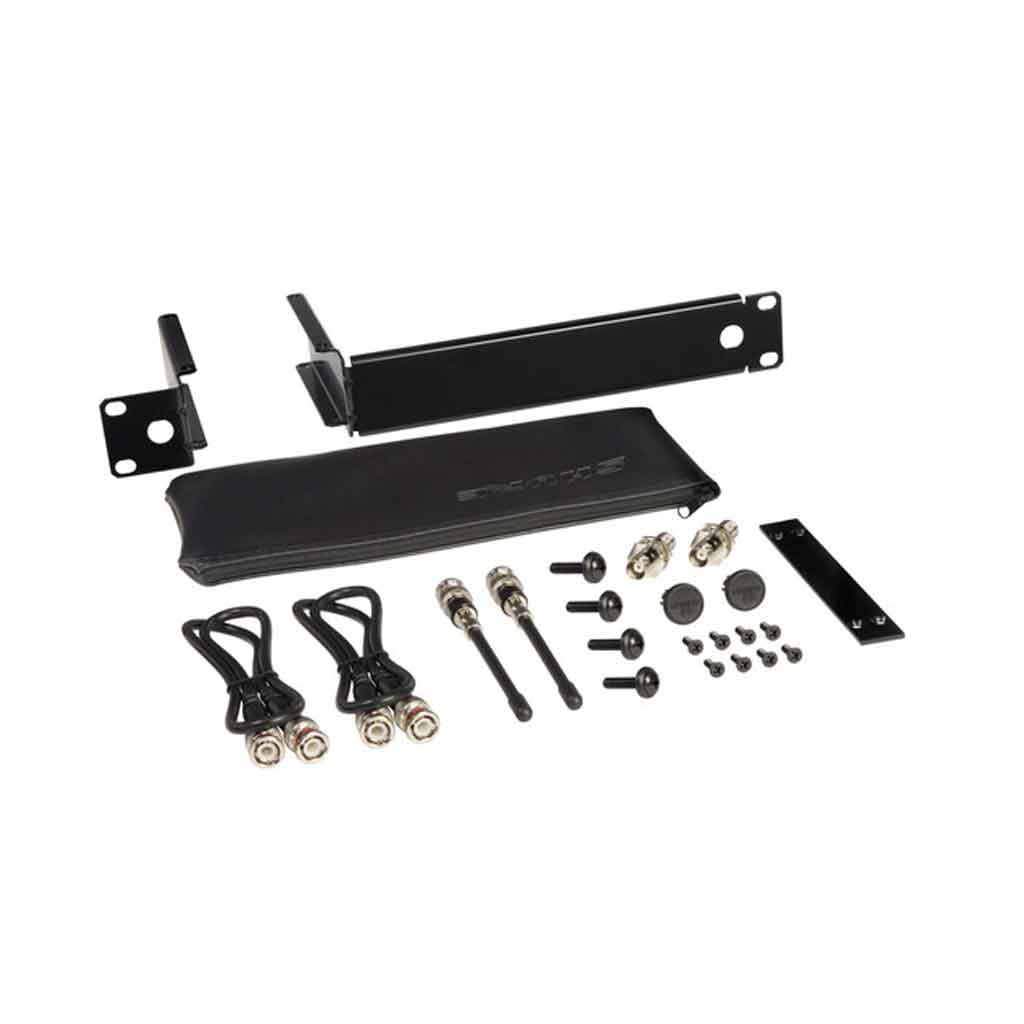 Hệ thống micro không dây Shure SLXD14/SM35 hình đang miêu tả chi tiết các linh kiện và phụ kiện trong nền trắng 