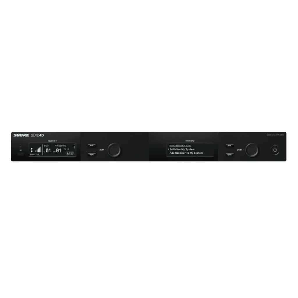 Hệ thống micro không dây Shure SLX-D hình miêu tả thiết kế dạng rack chuyên nghiệp với nhiều kênh độc lập.