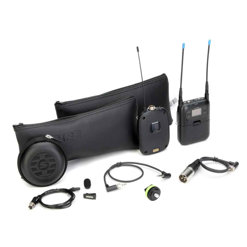 Hệ thống micro không dây Shure SLXD15 hình đang được mô tả chi tiết chọn bộ sản phẩm đang được đặt trong khoảng không nền trắng 