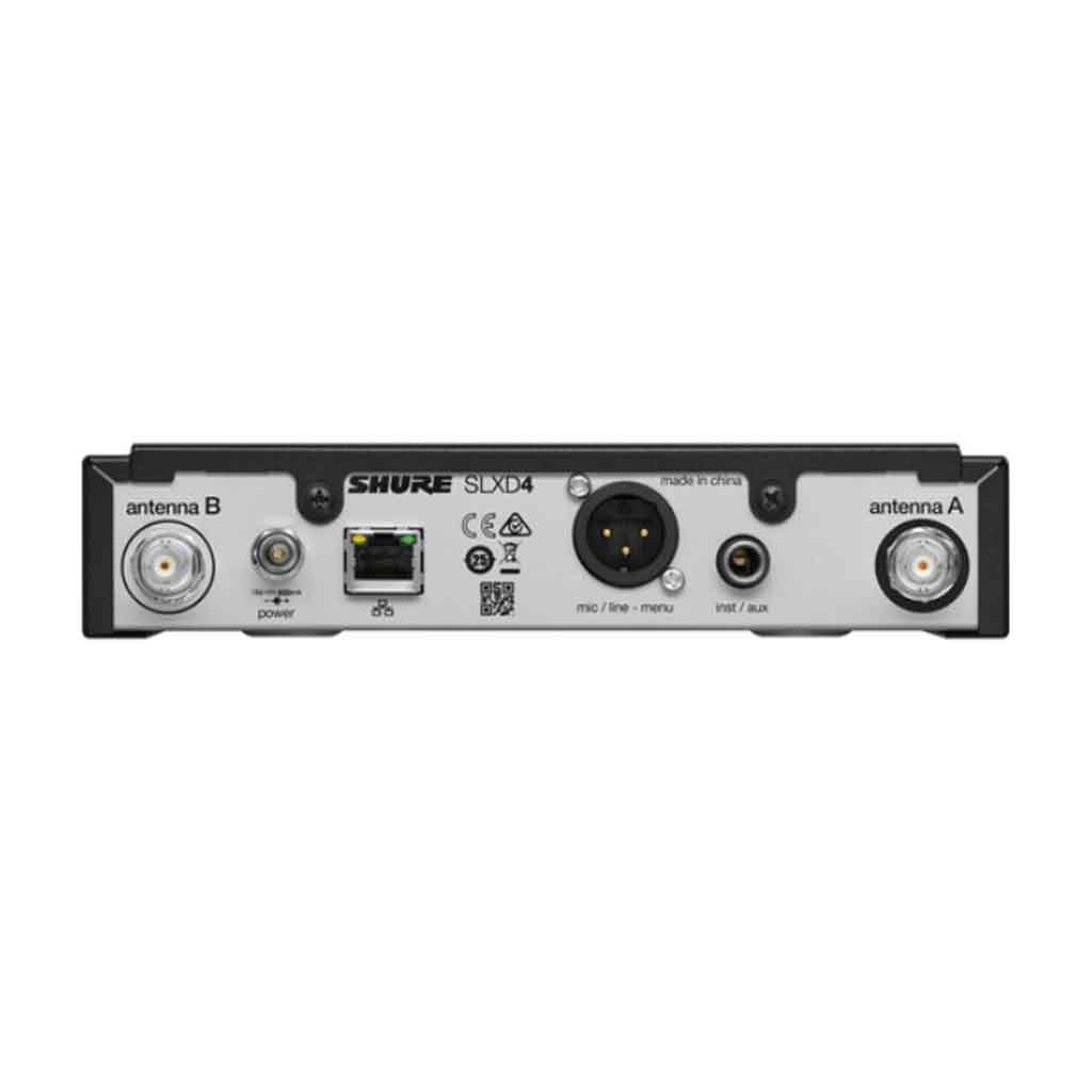 Hệ thống micro không dây Shure SLXD24/B87A hình đang được miêu tả Các nút điều chỉnh: gồm nút sync, nút điều hướng, núm xoay điều chỉnh và nút nguồn