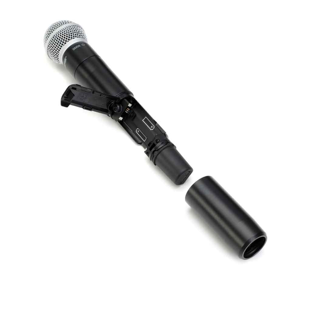 Hệ thống micro không dây Shure SLXD25/SM58  hình đang được miêu tả micro đang được tháo ra cho thấy bên trong của micro chi tiết thiết kế 
