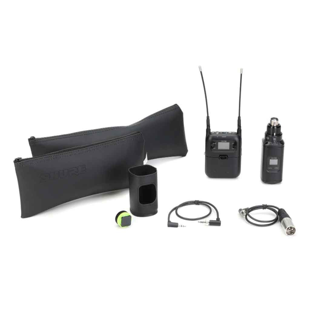 Hệ thống micro không dây Shure SLXD15  hình đang được mô tả chi tiết chọn bộ sản phẩm đang được đặt trong khoảng không nền trắng 