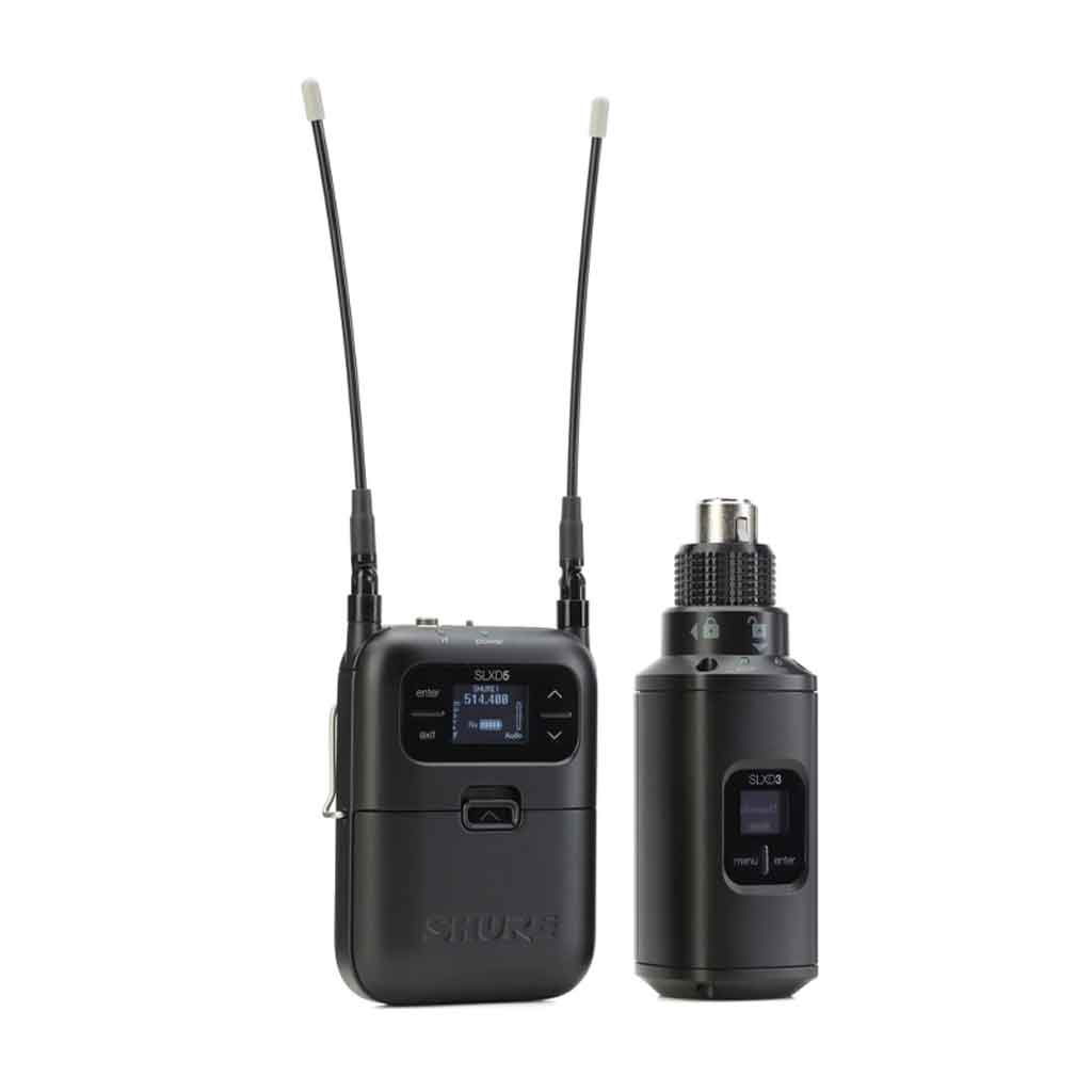 Hệ thống micro không Shure SLXD35 hình đang được miêu tả với thiết kế kiểu dáng hình hộp nhỏ gọn, màu đen.