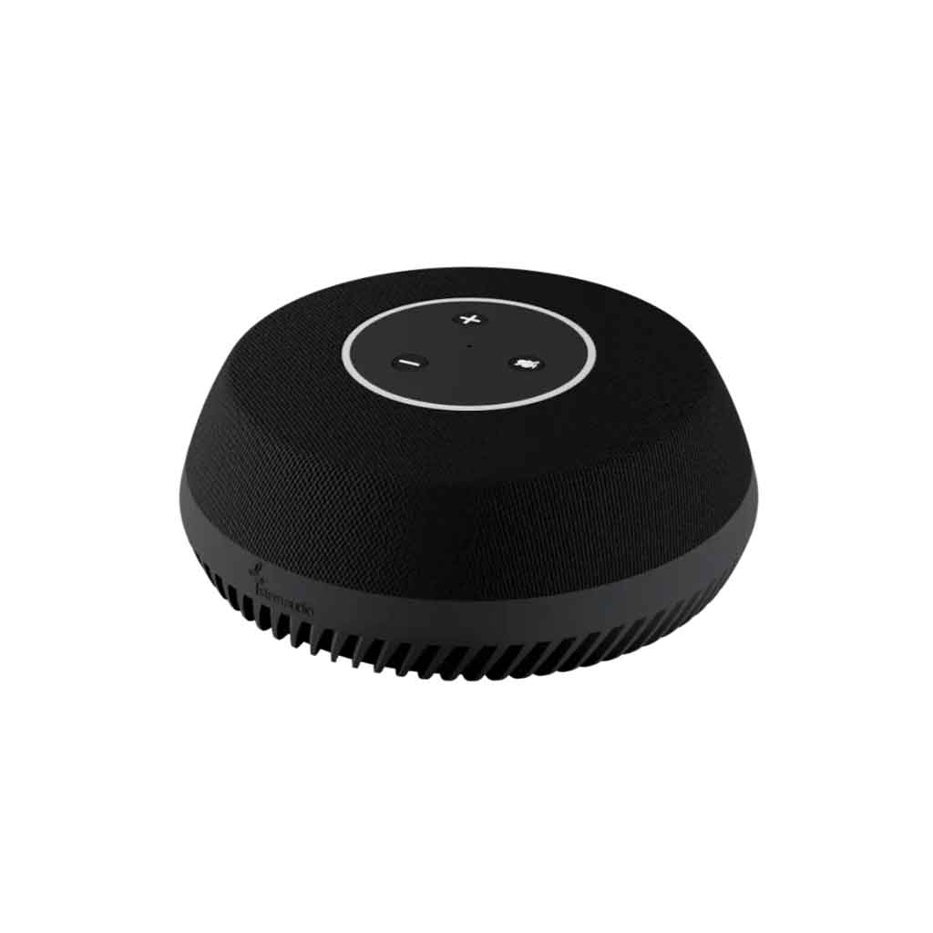 Loa micro hội nghị Shure Stem Table hình đang được miêu tả sản phẩm có thiết kế hình trụ tròn dẹt, mang dạng gần giống hình đĩa với các cạnh được bo cong mềm mại, tạo cảm giác hiện đại và thân thiện khi sử dụng