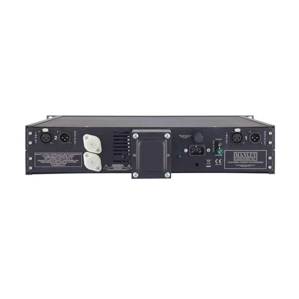 Manley Variable Mu Stereo Limiter Compressor hình đang được chụp miêu trả chi tiết mặt sua của sản phẩm với có 8 phích cắm đầu vào các loại giúp dễ dàng kết nối và sử dụng 