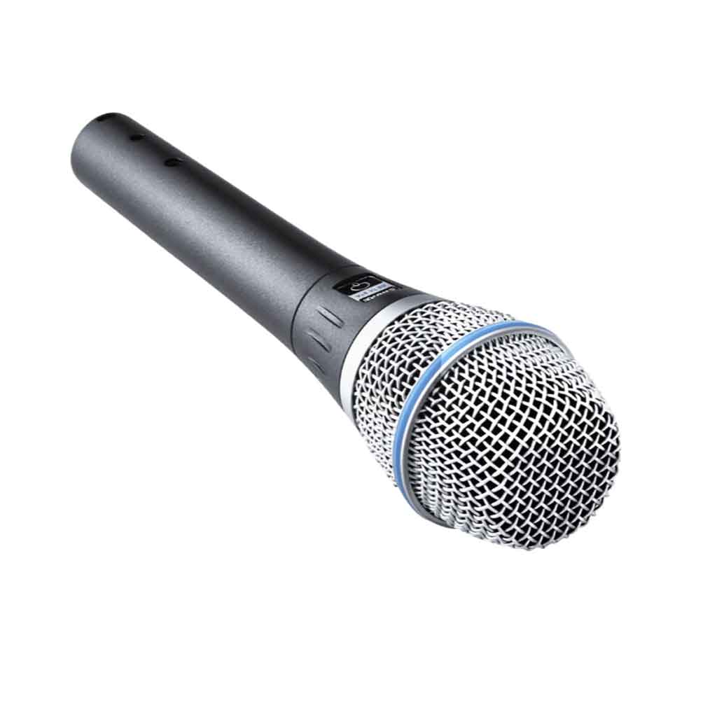 Micro cầm tay tụ điện Shure Beta 87A hình đang miêu tả logo Shure Beta 87A in trên thân, thể hiện nhận diện thương hiệu và model.