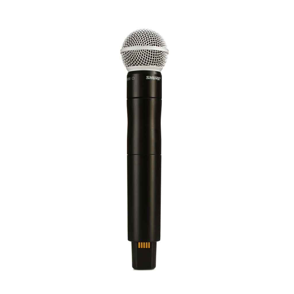 Micro không dây cầm tay Shure AD2/SM58 với có thiết kế màu sắc thân đen lưới mic màu bạc với vòng xanh đặc trưng của Beta Series 