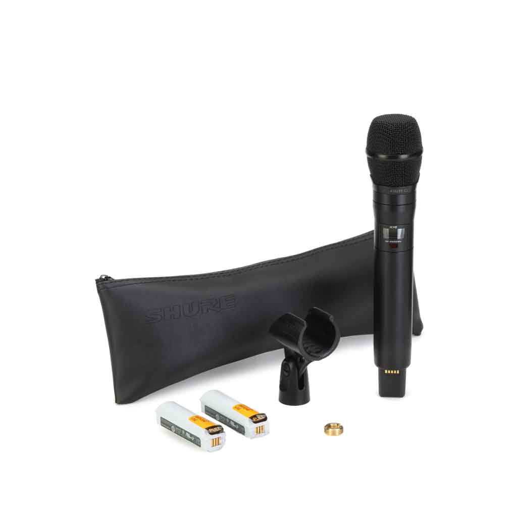 Micro không dây cầm tay Shure ADX2/KSM11 hình đang được miêu tả hình đang được chụp miêu tả chi tiết sản phẩm micro có đầy đủ phụ kiện kèm theo