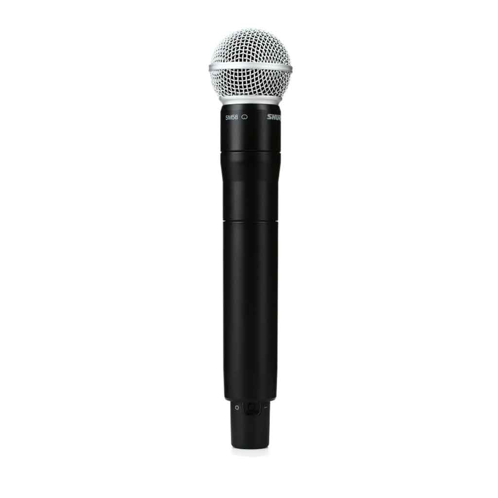 Micro không dây cầm tay Shure ADX2/SM58 với có thiết kế màu sắc thân đen lưới mic màu bạc với vòng xanh đặc trưng của Beta Series 