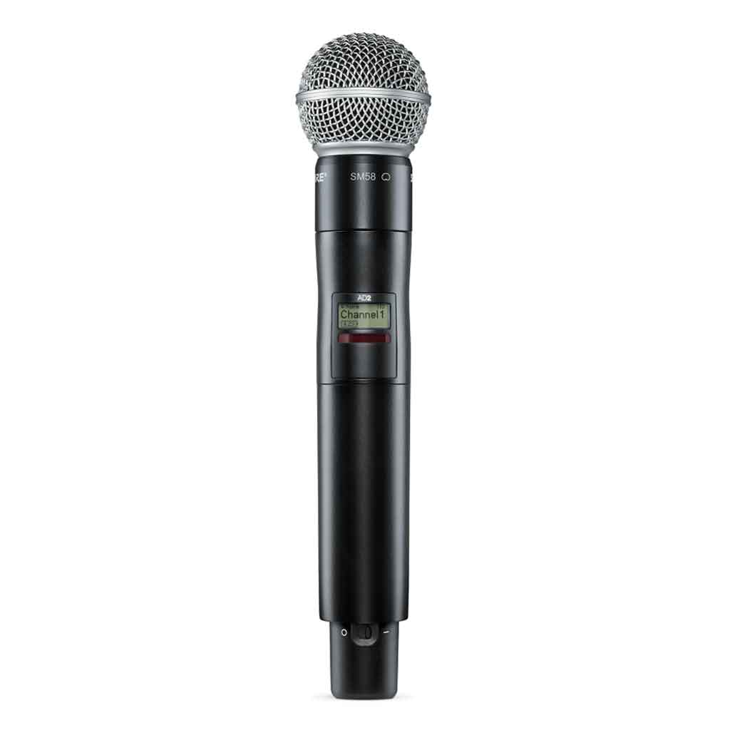 Micro không dây cầm tay Shure ADX2/SM58 hình đang được miêu tả shure AD2/SM58 một micro không dây cầm tay cao cấp thuộc dòng Shure Axient Digital, được trang bị đầu micro Beta 58A huyền thoại