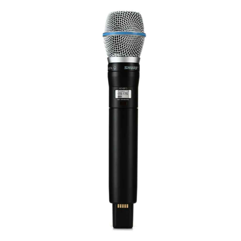 Micro không dây cầm tay Shure ADX2FD/B87A hình đang được miêu tả shure ADX2FD/B87A – một micro không dây cầm tay cao cấp thuộc dòng Shure Axient Digital, được trang bị đầu micro Beta B87A huyền thoại