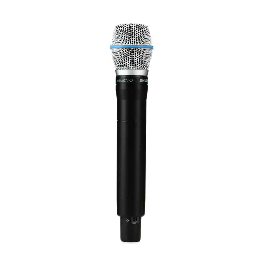 Micro không dây cầm tay Shure ADX2FD/B87A với có thiết kế màu sắc thân đen lưới mic màu bạc với vòng xanh đặc trưng của Beta Series 