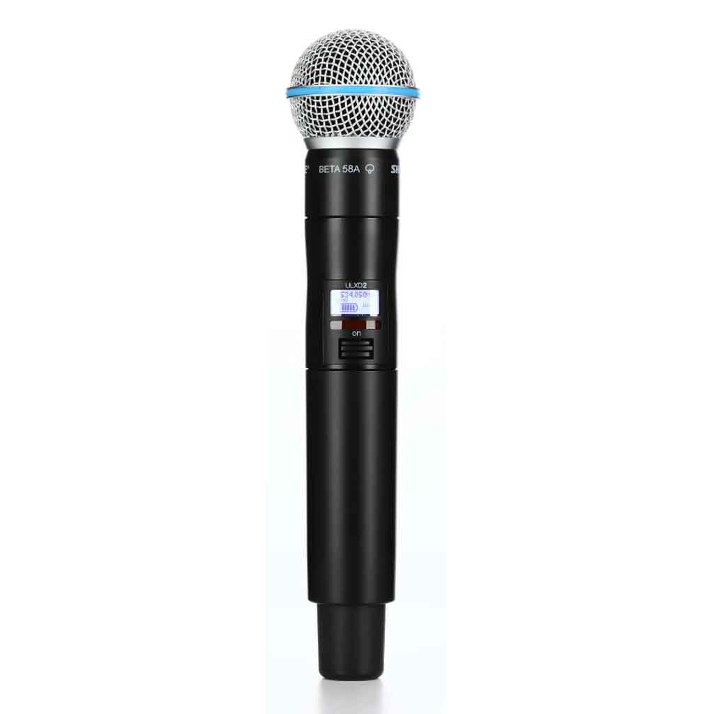 Micro không dây cầm tay Shure ULXD2/B58 hình đang được miêu tả chi tiết micro không dây cầm tay Shure ULXD2/B58 – một thiết bị phát sóng không dây cao cấp dành cho biểu diễn và sự kiện chuyên nghiệp