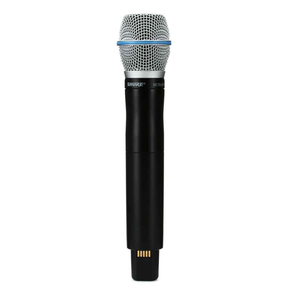 Micro không dây cầm tay Shure ULXD2/B87A hình miêu tả đầu micro (grill): Lưới micro màu bạc, nổi bật với vòng xanh dương đặc trưng – dấu hiệu nhận biết của dòng BETA 87A