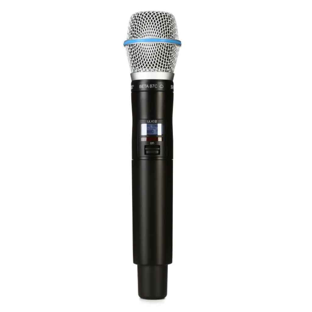 Micro không dây cầm Shure ULXD2/B87C hình đang được miêu tả micro Shure ULXD2/SM86 mang phong cách thiết kế hiện đại, chắc chắn và chuyên nghiệp