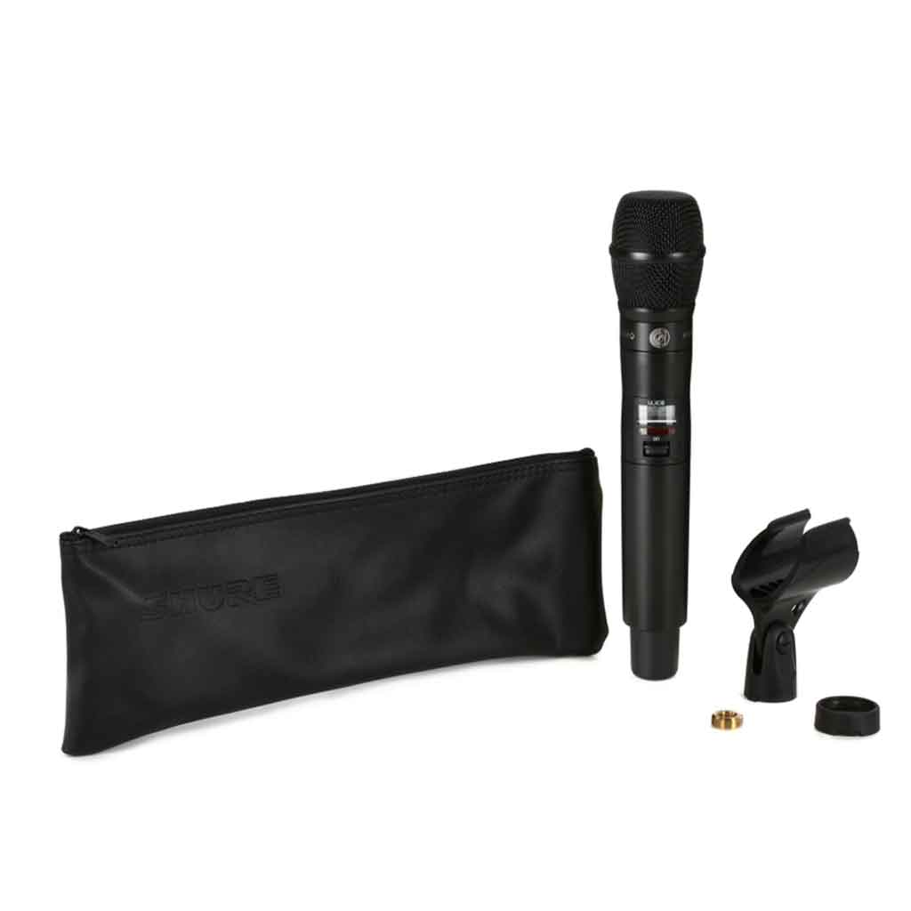 Micro không dây cầm tay Shure ULXD2/KSM9 hình đang được chụp miêu tả chi tiết sản phẩm micro có đầy đủ phụ kiện kèm theo