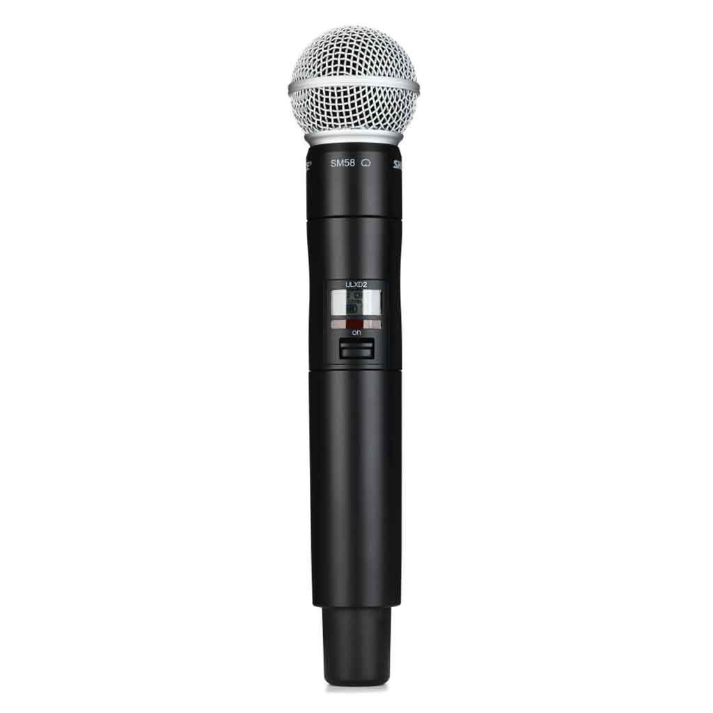 Micro không dây cầm tay Shure ULXD2/SM58 hình đang được miêu tả micro không dây cầm tay Shure ULXD2/SM58 – thuộc dòng thiết bị truyền dẫn kỹ thuật số chuyên nghiệp từ thương hiệu Shure nổi tiếng.