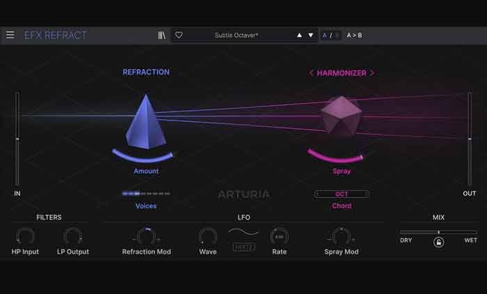 Phần mềm hiệu ứng Arturia Efx Refract hình đang được miêu tả chi tiết phần mềm 