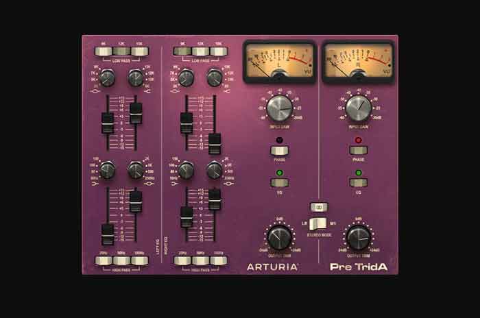 Phần mềm Plug-in Preamp Arturia TridA-Pre sản phẩm đang được chụp chi tiết từ bên trên xuống và nền sau có màu đen