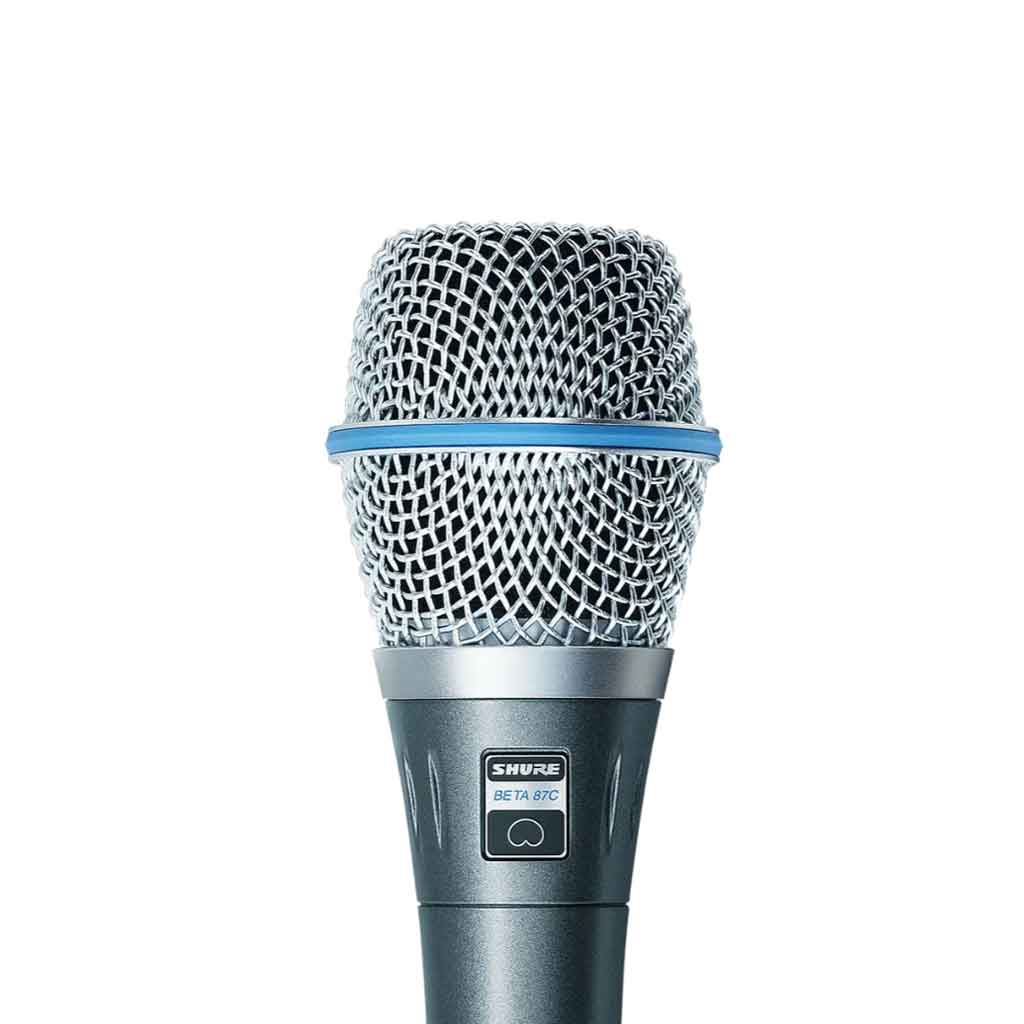 Shure Beta 87C Cardioid Condenser Handheld Vocal Microphone đầu micro (grille): Thiết kế dạng lưới thép không gỉ, hình trứng thuôn nhẹ, giúp bảo vệ capsule bên trong và giảm tiếng gió, tiếng "pop