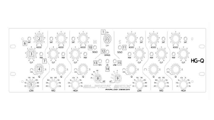 Thiết Bị EQ Tham Số Black Box Analog Design HG-Q hình đang được chụp miêu tả chi tiết bản vẽ thiết kế của sản phẫm 