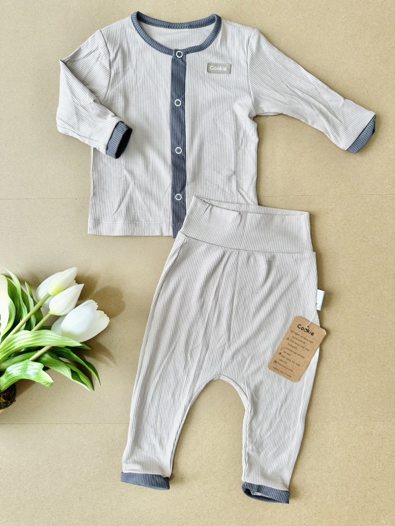 Bộ dài tay cài giữa quần cạp cao sơ sinh 0-3m Cookie