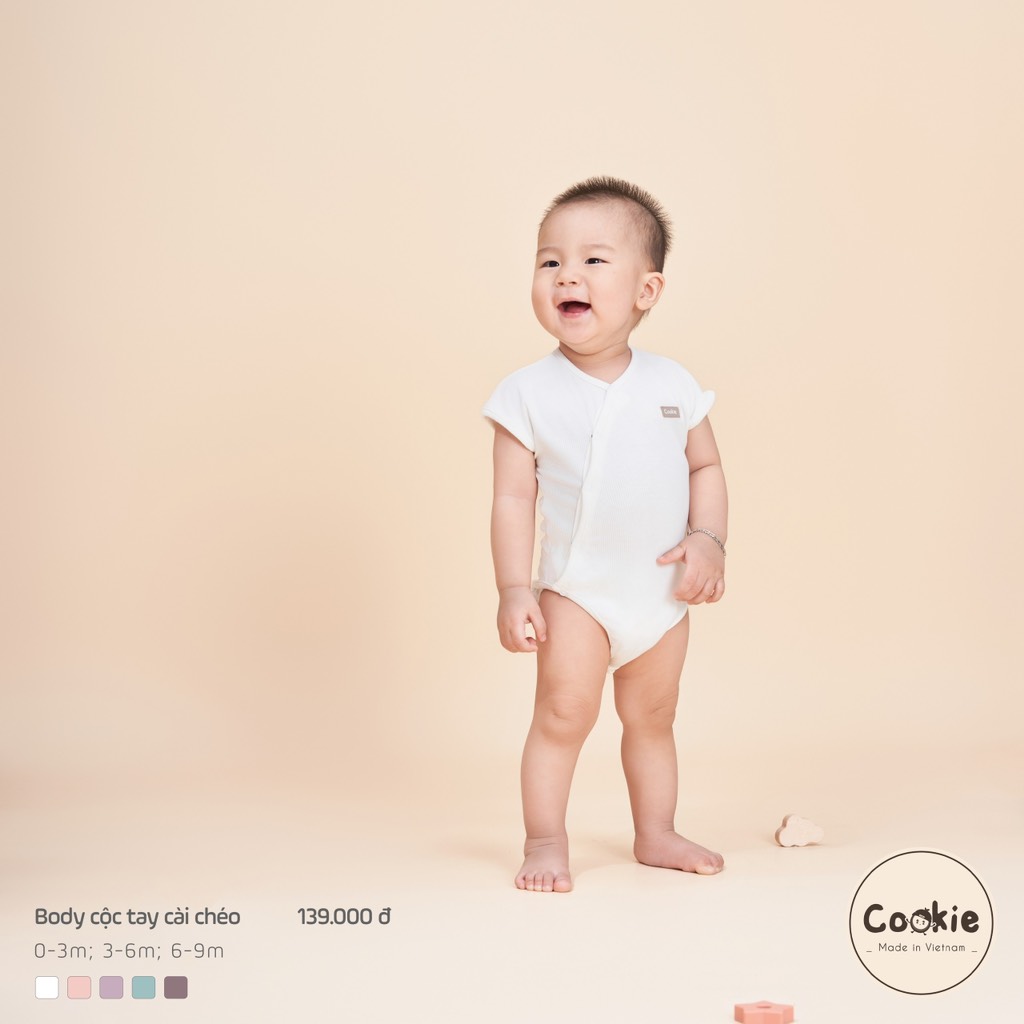 (0-12M) Bodysuit vạt chéo cộc tay trắng Cookie