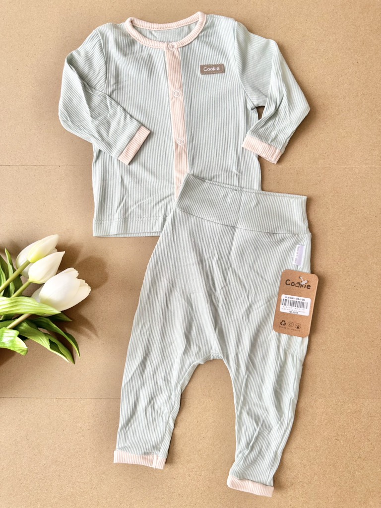 Bộ dài tay cài giữa quần cạp cao sơ sinh 0-3m Cookie