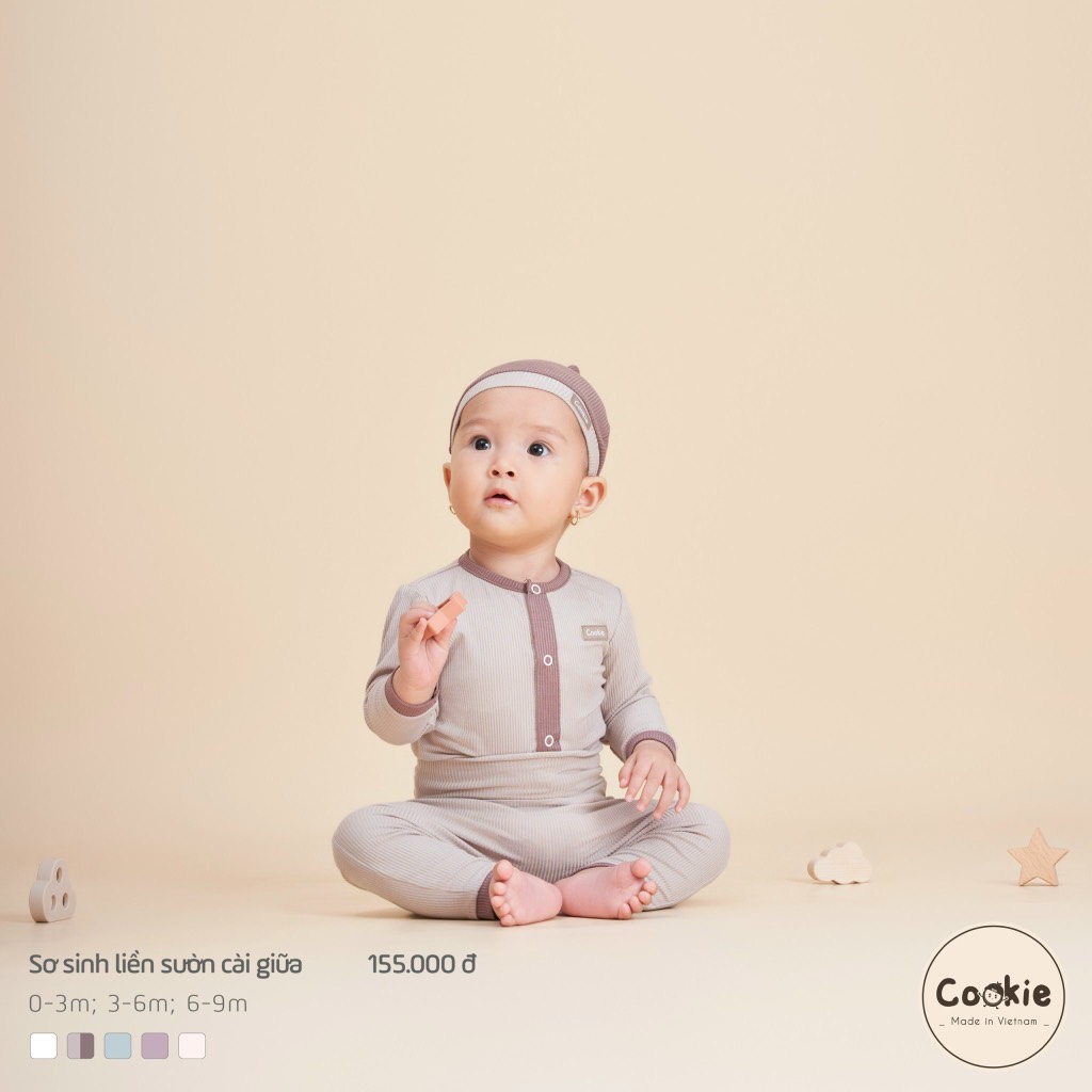 Bộ dài tay cài giữa quần cạp cao sơ sinh 0-3m Cookie
