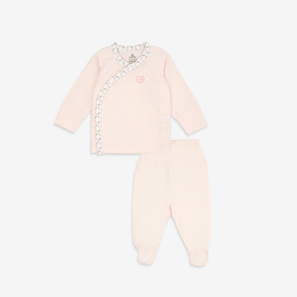 Bộ dài tay cài chéo liền tất Iconic BU Bambus Bubaby cho bé 0-3m
