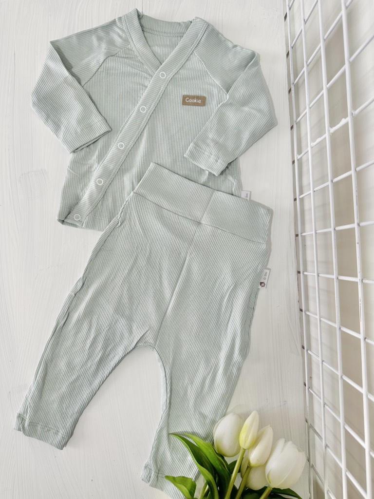 Bộ dài tay quần dài cạp cao cài chéo Cookie 0-9m