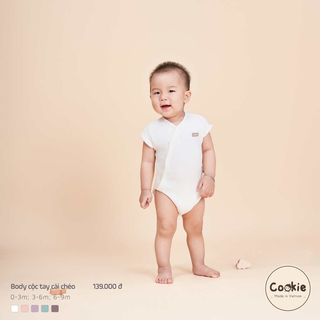 (0-12M) Bodysuit vạt chéo cộc tay trắng Cookie