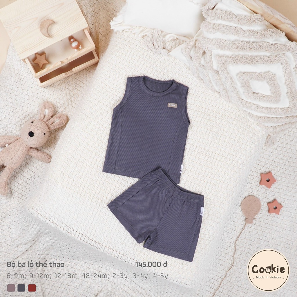 (6M-5Y) Bộ ba lỗ thể thao cotton tăm lạnh Cookie