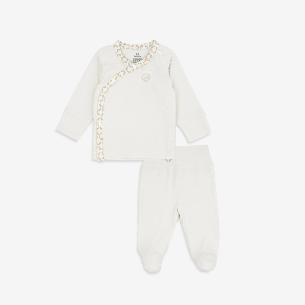 Bộ dài tay cài chéo liền tất Iconic BU Bambus Bubaby cho bé 0-3m