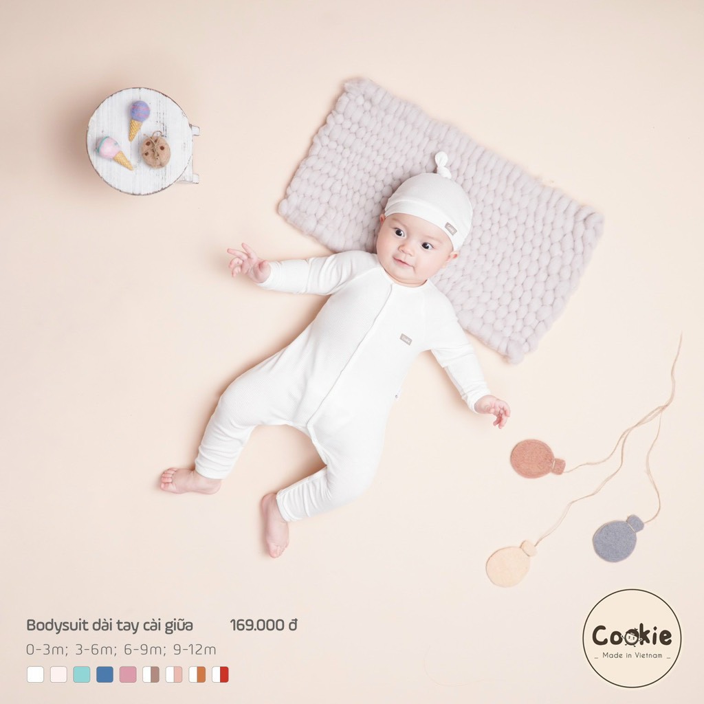 Bodysuit dài tay cài giữa trắng Cookie