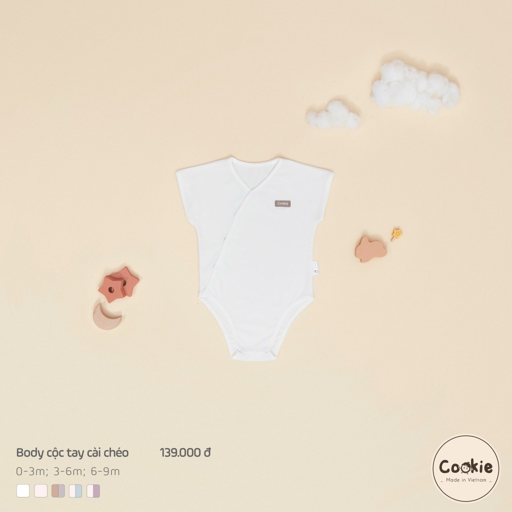 (0-12M) Bodysuit vạt chéo cộc tay trắng Cookie