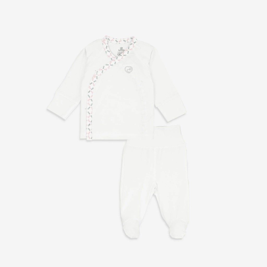 Bộ dài tay cài chéo liền tất Iconic BU Bambus Bubaby cho bé 0-3m
