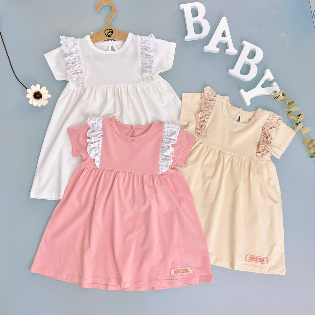 Váy ngắn tay phối bèo ngực Iconic Bubaby
