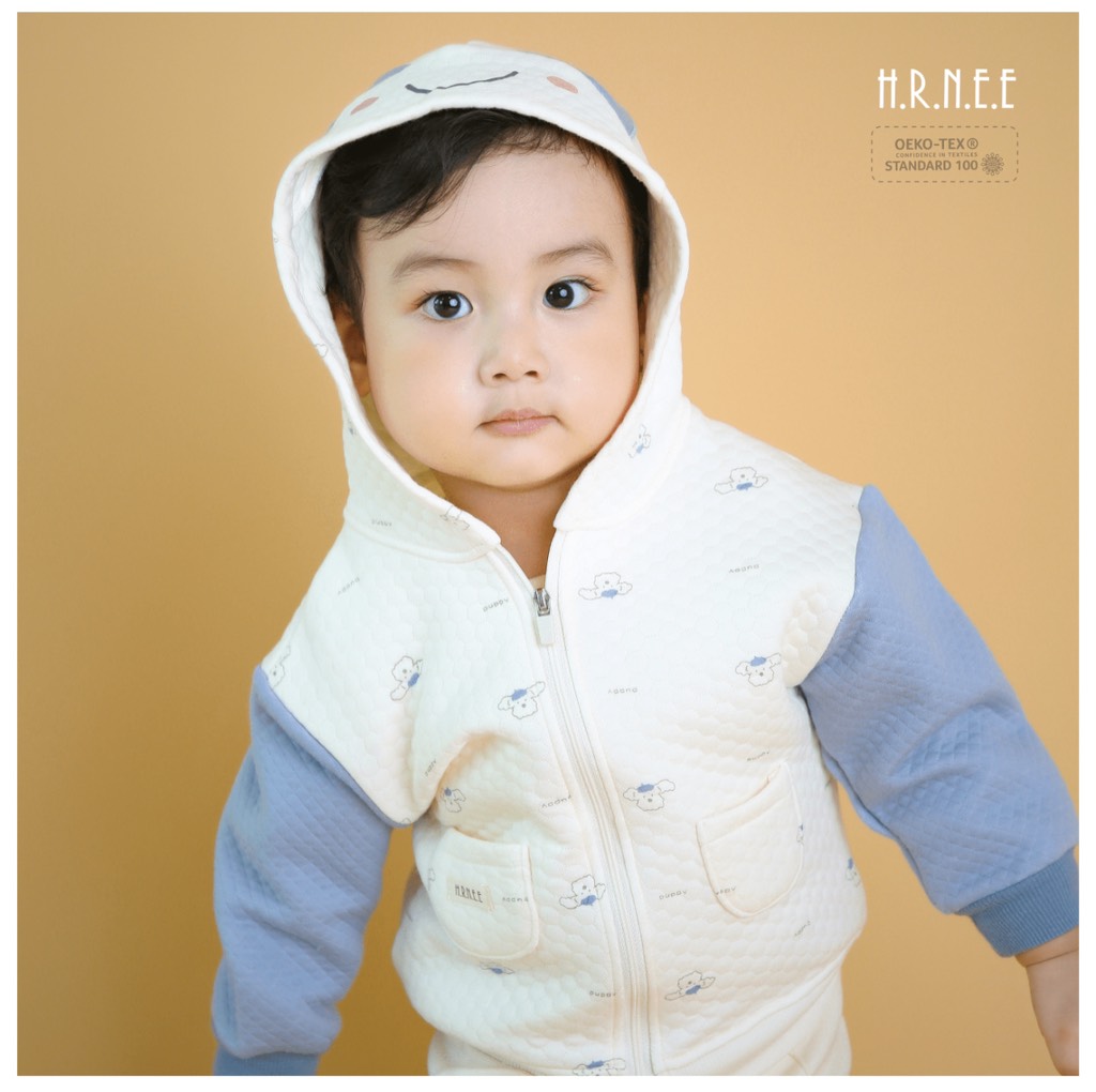 Áo khoác chần bông mũ tai gấu - Hình ếch cốm cho bé - Hrnee