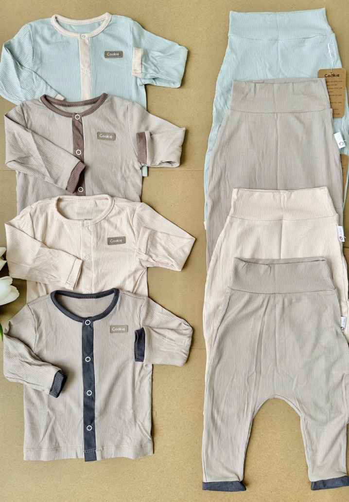 Bộ dài tay cài giữa quần cạp cao sơ sinh 0-3m Cookie