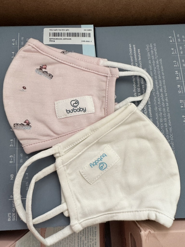 Set 2 khẩu trang cho bé vải sợi tre Bu Baby