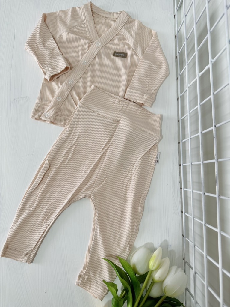 Bộ dài tay quần dài cạp cao cài chéo Cookie 0-9m