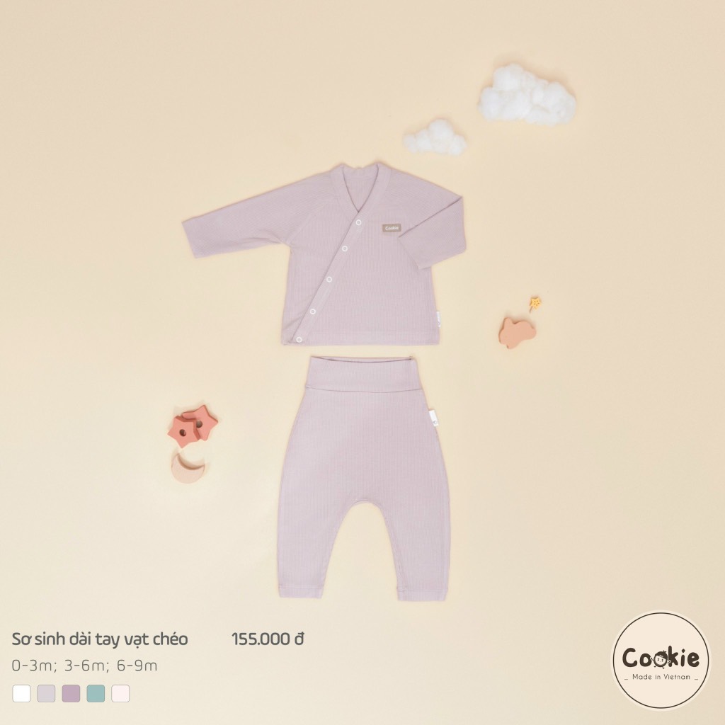 Bộ dài tay quần dài cạp cao cài chéo Cookie 0-9m