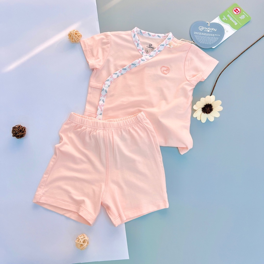 Bộ ngắn tay cài chéo Iconic BU Bambus BuBaby cho bé 0-6m