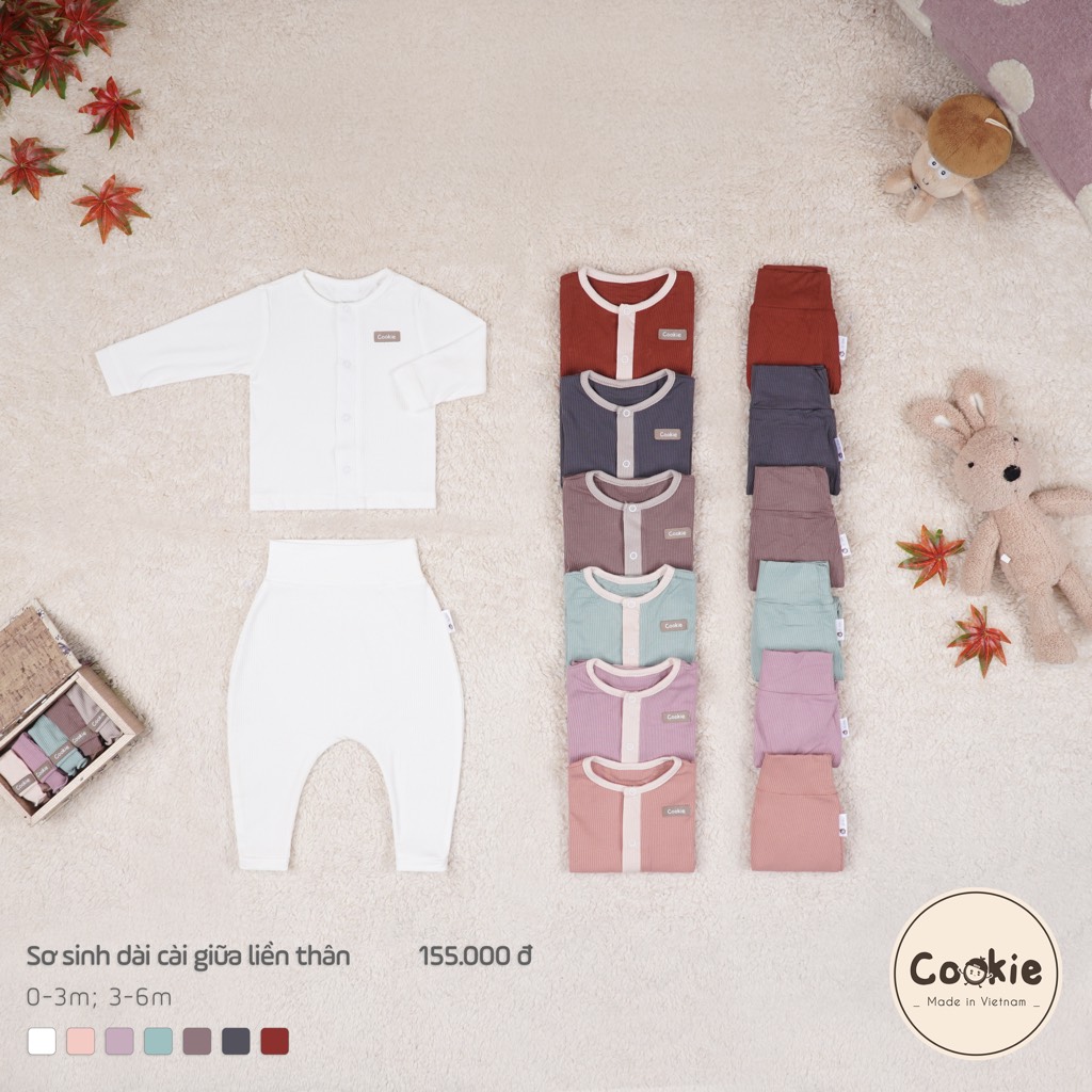 Bộ dài tay cài giữa quần cạp cao sơ sinh 0-3m Cookie